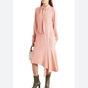 MARNI Bow Asymmetric Crepe Midi Long Sleeve Dress In Pink Size 40 IT US 4